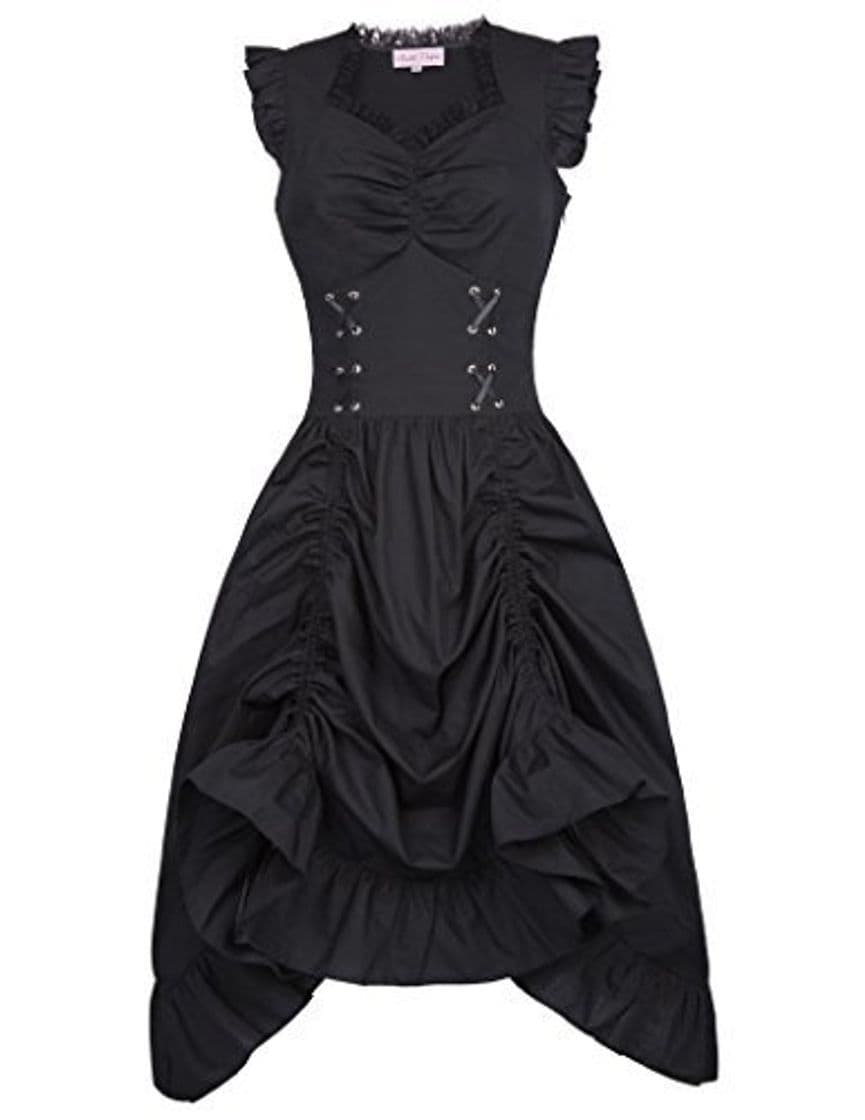 Place Vestido Vintage Victoriano con Volantes Sin Mangas Halloween Disfraz para Mujeres 364