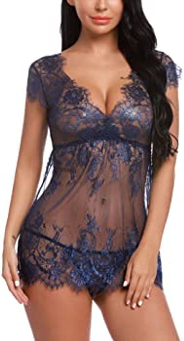 Product Sykooria Conjunto de lencería de Encaje Sexy Babydoll Nightwear Chemise Deep V-