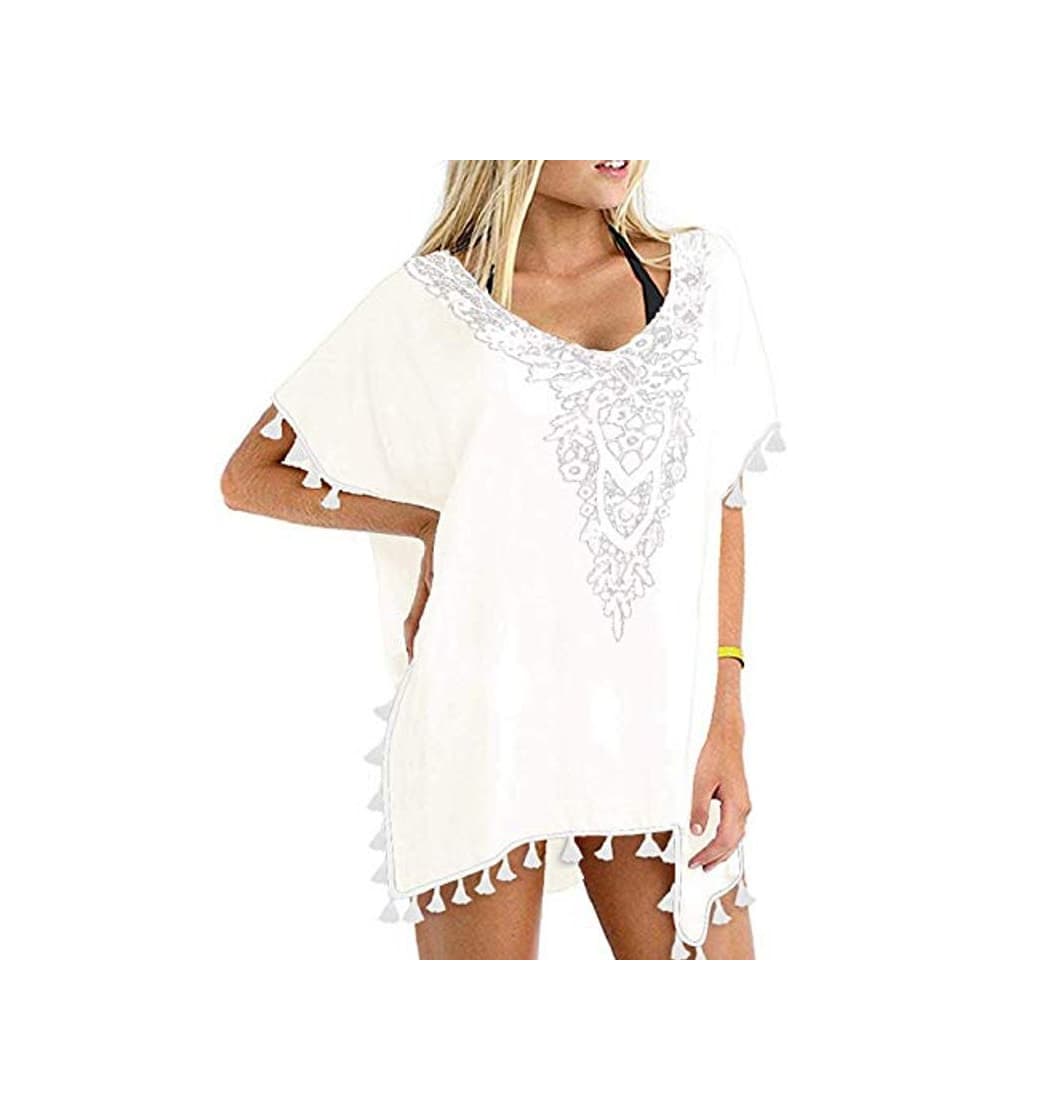 Product heekpek Vestido Playa Mujer Ganchillo Borlas Talla Grande Traje de baño de Gasa Cubra Camisa Bikini Protector Solar