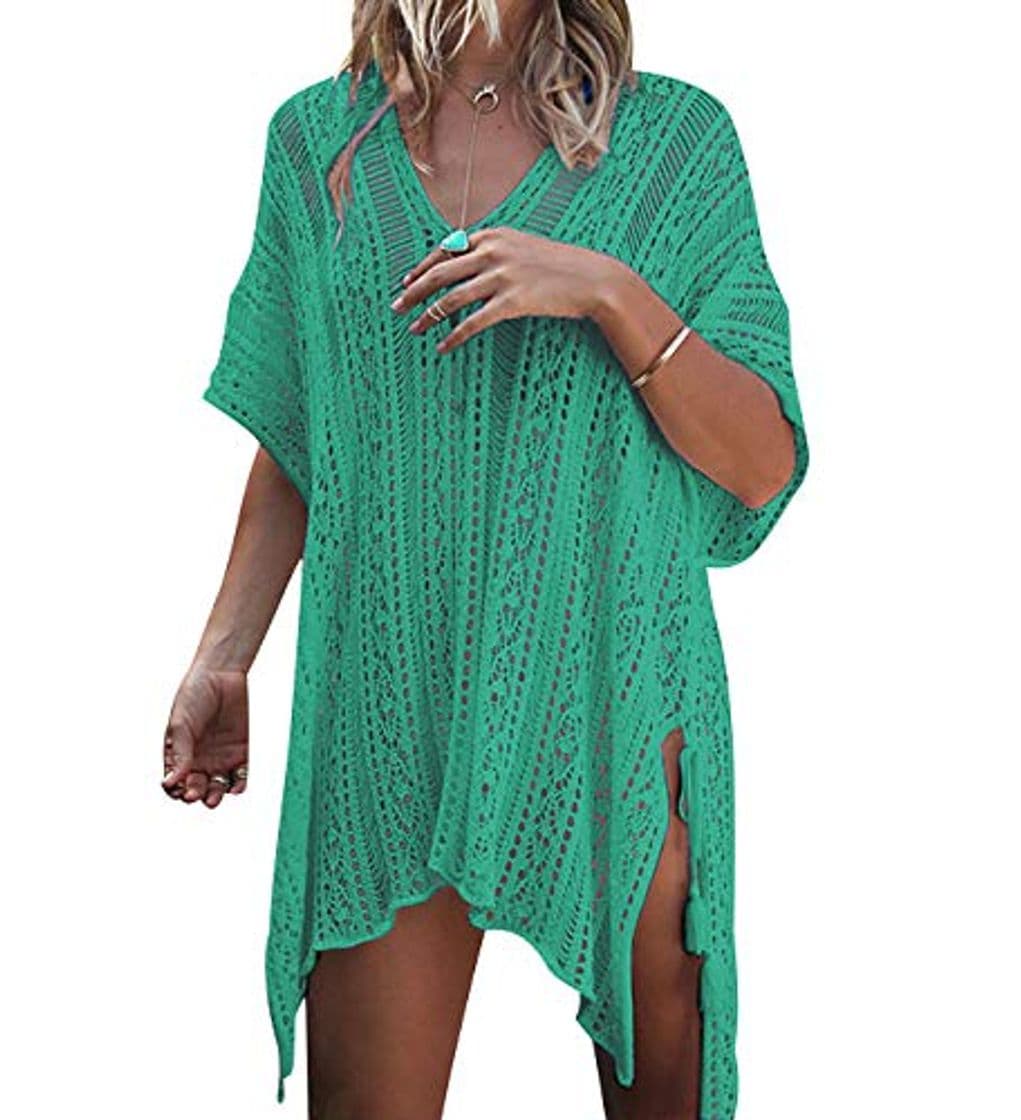 Product Vestido Ganchillo Playa Mujer Vestidos Pareos Playeros Kaftan Camisolas Caftanes Tunica Playa Piscina Ropa de Baño Vestido Playero Crochet Ropa de Playa Mujer Bikini Cover Up Playera Camisola Verde