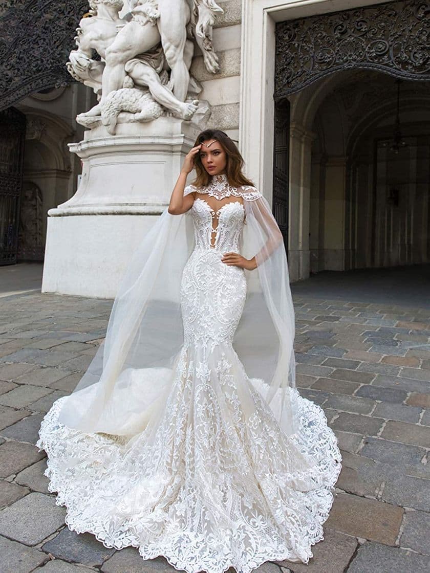 Fashion Tulle Trailing Mermaid Wedding Dress with Shawl Cloak, Sexy ...