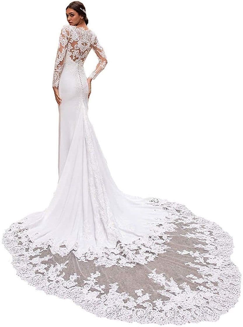 Fashion iluckin Sexy V Neck Long Sleeves Lace Women Bridal Ball Gown ...