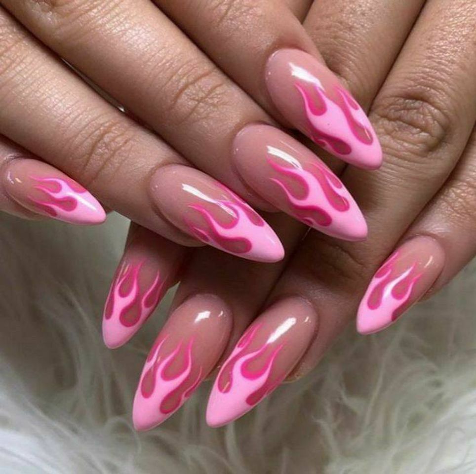 Fashion Pink Fire Nails 