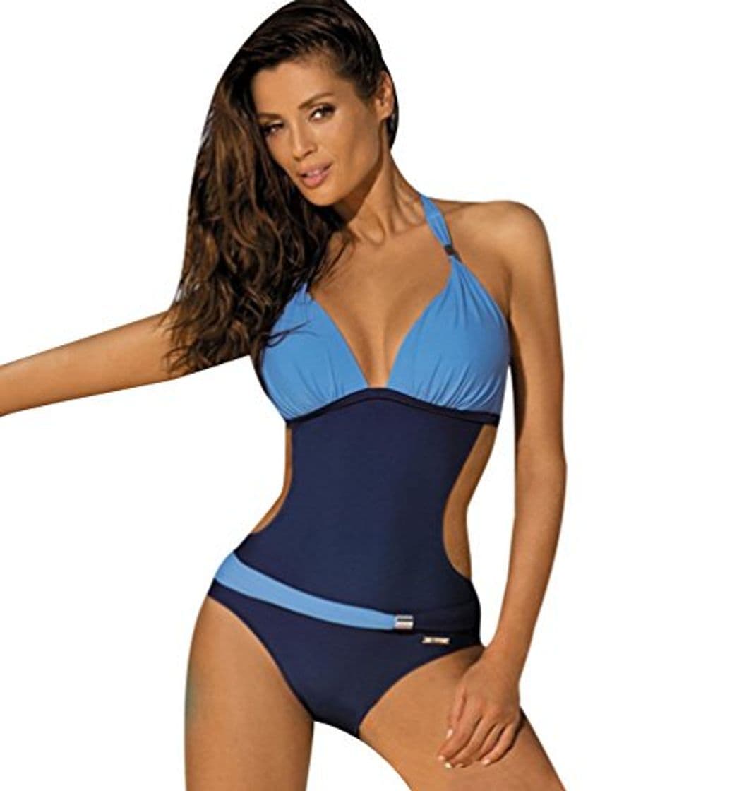 Producto Bañadores Mujer Bikini Escote Halter Monokini Trajes de Baño Señora Traje de Baño Bikinis Mujeres Trikini Bañador Natacion Push Up de Una Pieza Juveniles Trikinis Bañadores Espalda al Aire Armada M