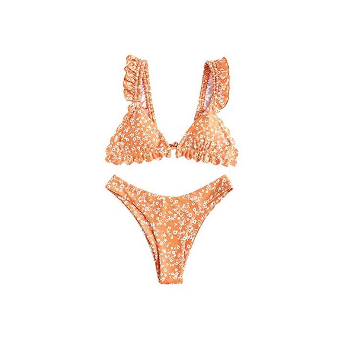 Product ZAFUL - Bikini de corte alto con volantes y flores para mujer