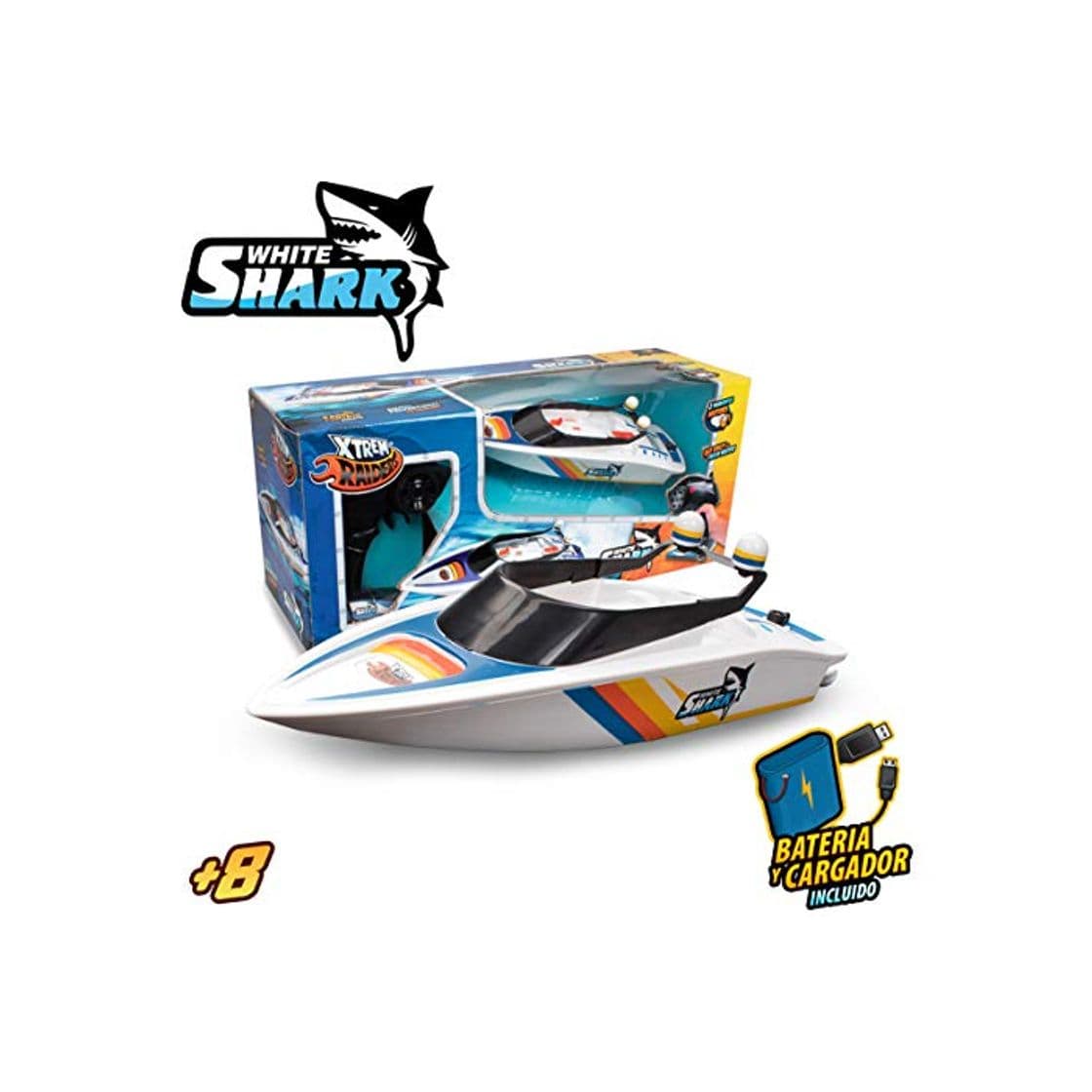 Product Xtrem Raiders White Shark, radiocontrol, Lancha Agua, teledirigido Alta Velocidad, Juguete para