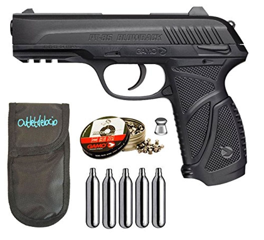 Product Outletdelocio. Pack Pistola Perdigón Gamo PT-85 4,5mm Blowback.