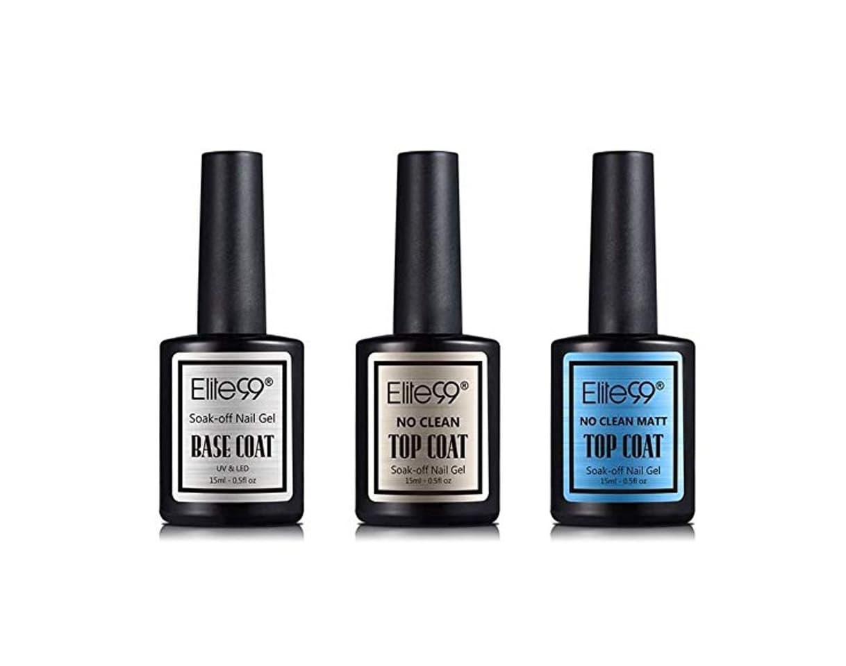 Product Elite99 Top coat y Base Coat Semipermanente Top Coat Mate Esmalte Semipermanente UV LED 3pcs Kit Uñas de Gel Pintauñas Esmalte de Uñas Soakoff Manicura 15ml