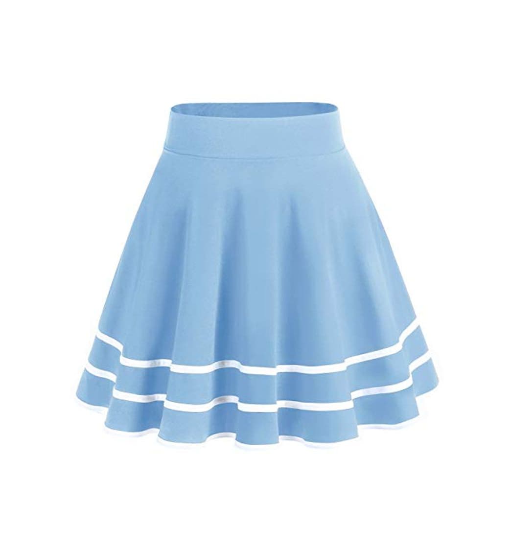 Moda DRESSTELLS Falda Mujer Mini Corto Elástica Plisada Básica Multifuncional Light Blue