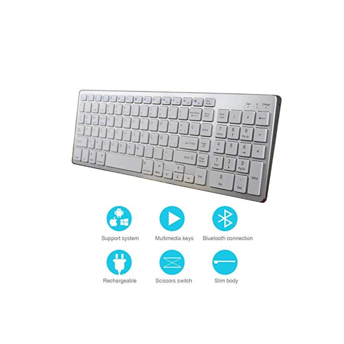 Producto Z Zienstar- Teclado Bluetooth Español,Teclado Inalámbrico Estándar Recargable con Teclado Numérico para