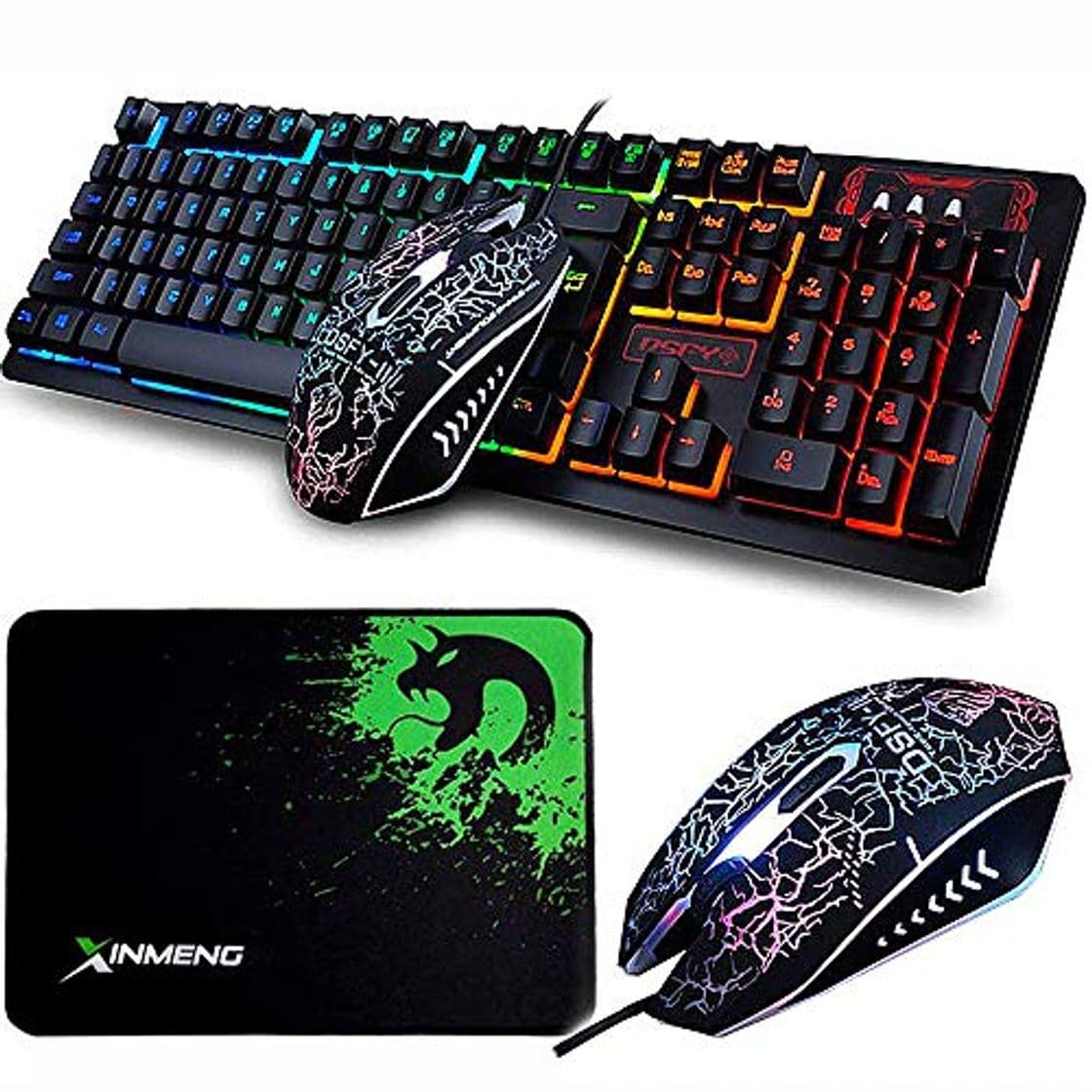 Producto Lexonelec Gaming Teclado Ratón Combo K13 con Rainbow Retroiluminado LED 104 Teclas