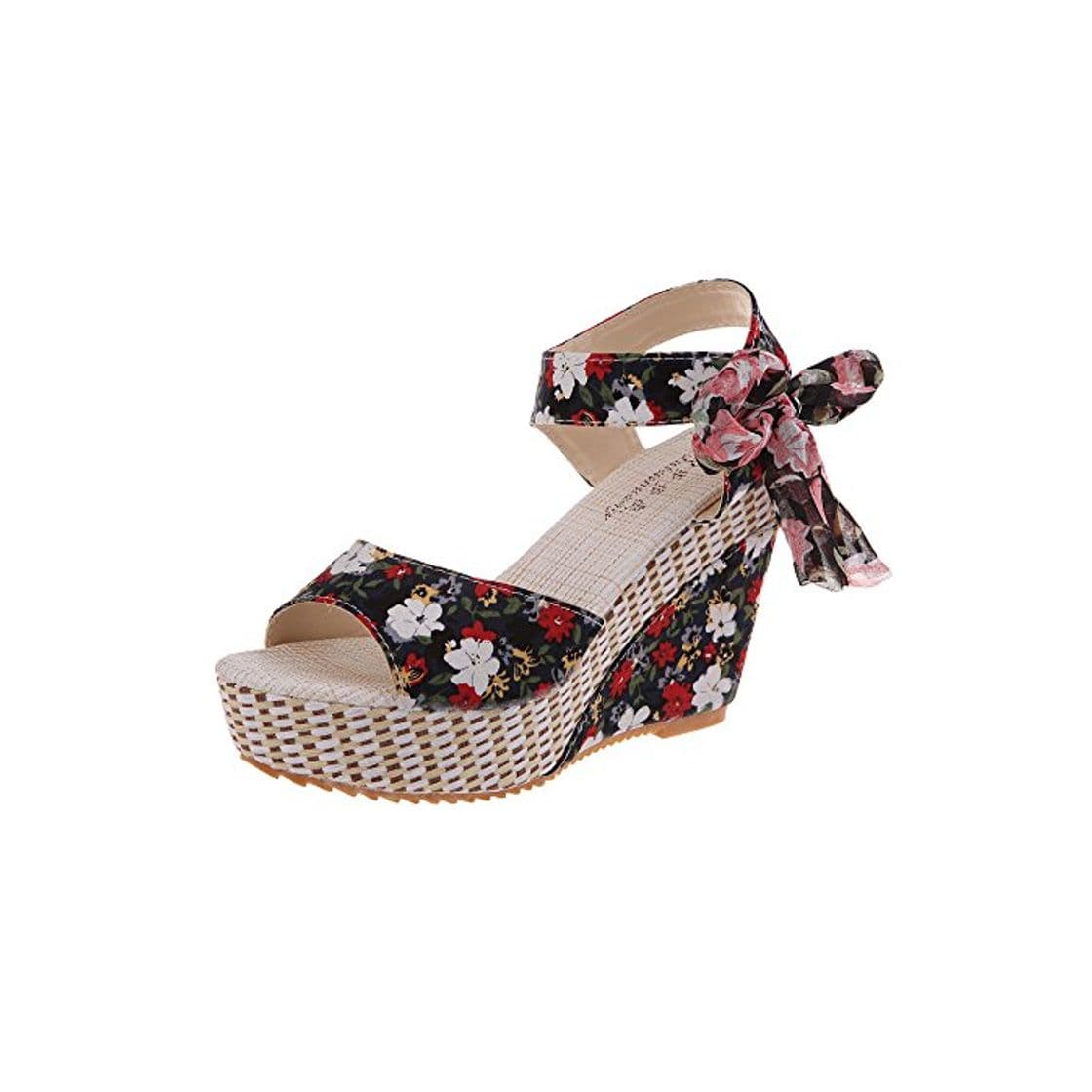 Producto Wyxhkj Sandalias Cuñas Mujer Flor Sandalias De Tacón Alto Con Cordones Sandalias Plataforma Peep Toe Sandalias Bohemias Boca De Pescado Zapatos Romanos Playa Zapatillas De Cuña Niña