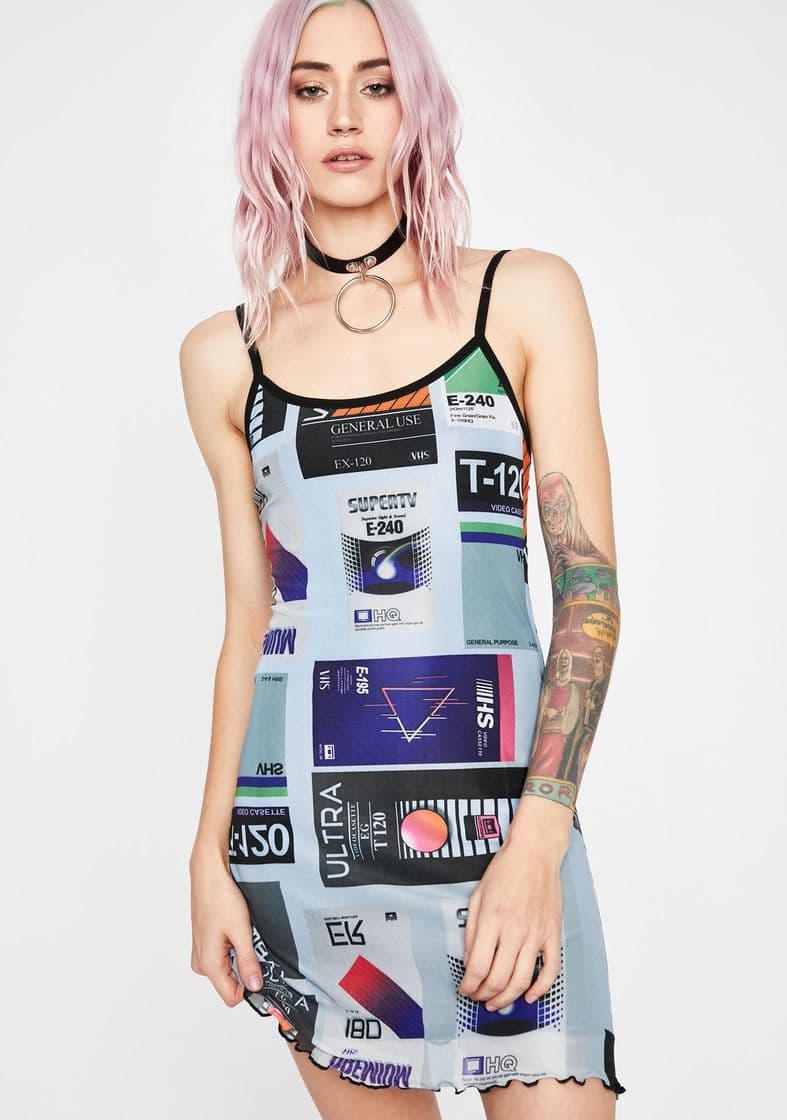 Fashion Current Mood VCR Print Mesh Dress - Multi | Dolls Kill