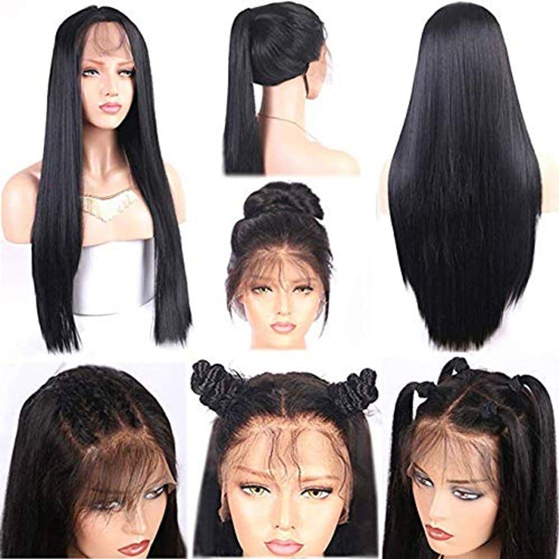 Producto Giannay Straight Hair Lace Front Wigs Long Black Color Synthetic Wigs for Women Heat Resistant Fiber Hair Wig Half Hand Tied 24 Inches Replacement Lace Wigs