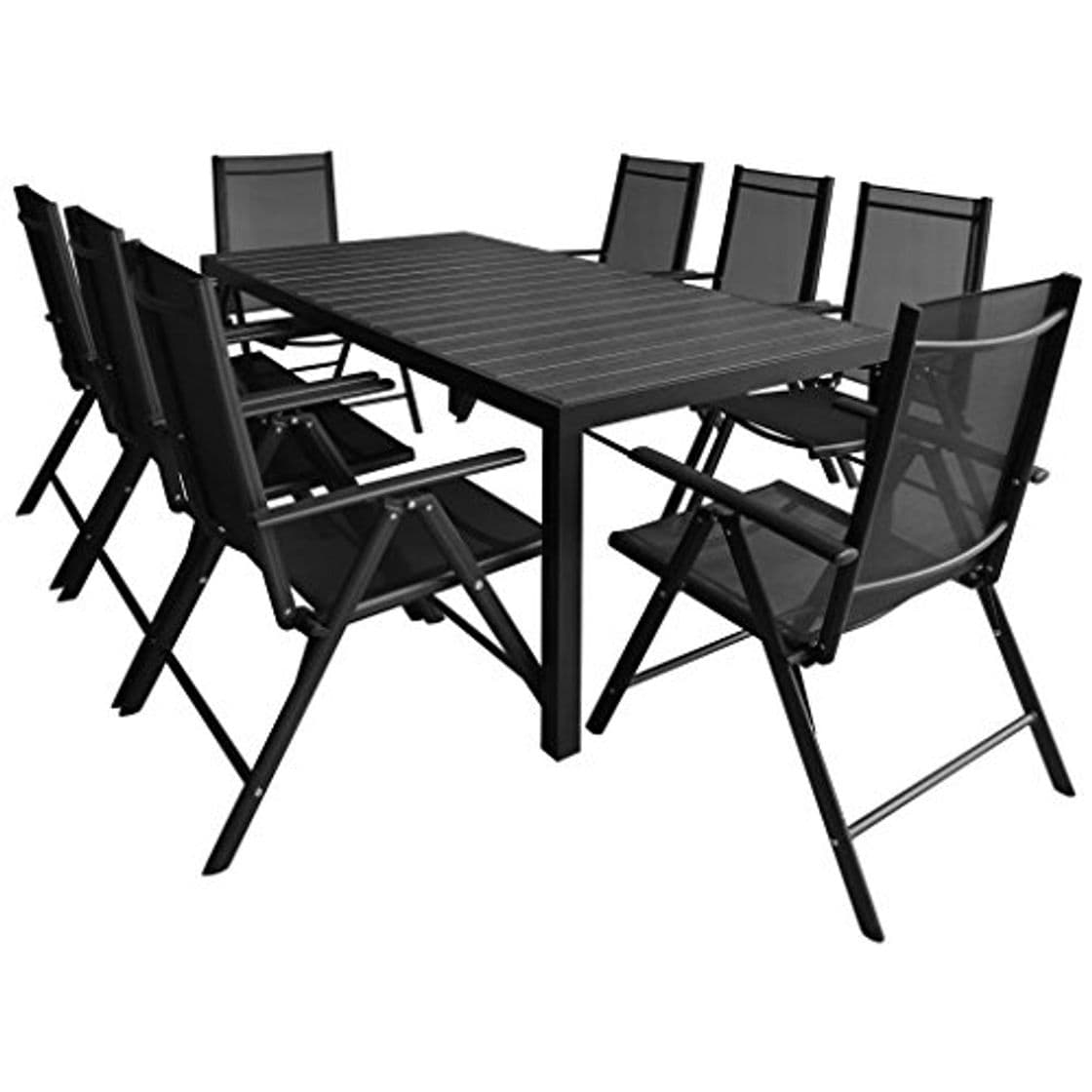 Producto Festnight Conjunto de Comedor de Exterior Conjunto de Terraza Muebles de Jardín de Comedor Ratán Sintético 1 Mesa y 6 Sillas Apilables 7 Piezas Negro