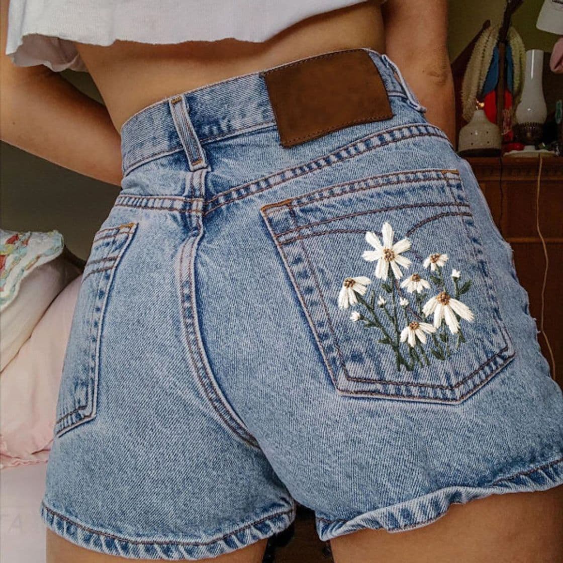 Fashion Shorts de mezclilla bordados florales