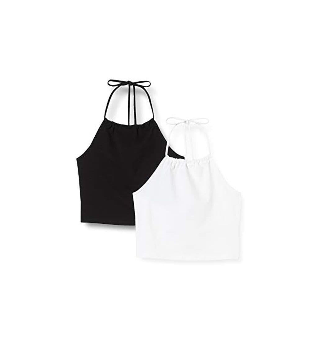 Fashion Urban Classics Oberteil Ladies Cropped Neckholder Top 2-Pack Camiseta, Black