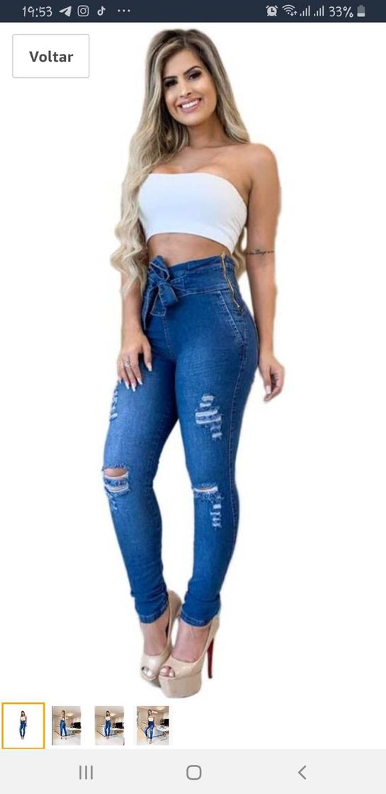 Fashion Calça Feminina Jeans Com Laço Destroyed Cintura Alta

