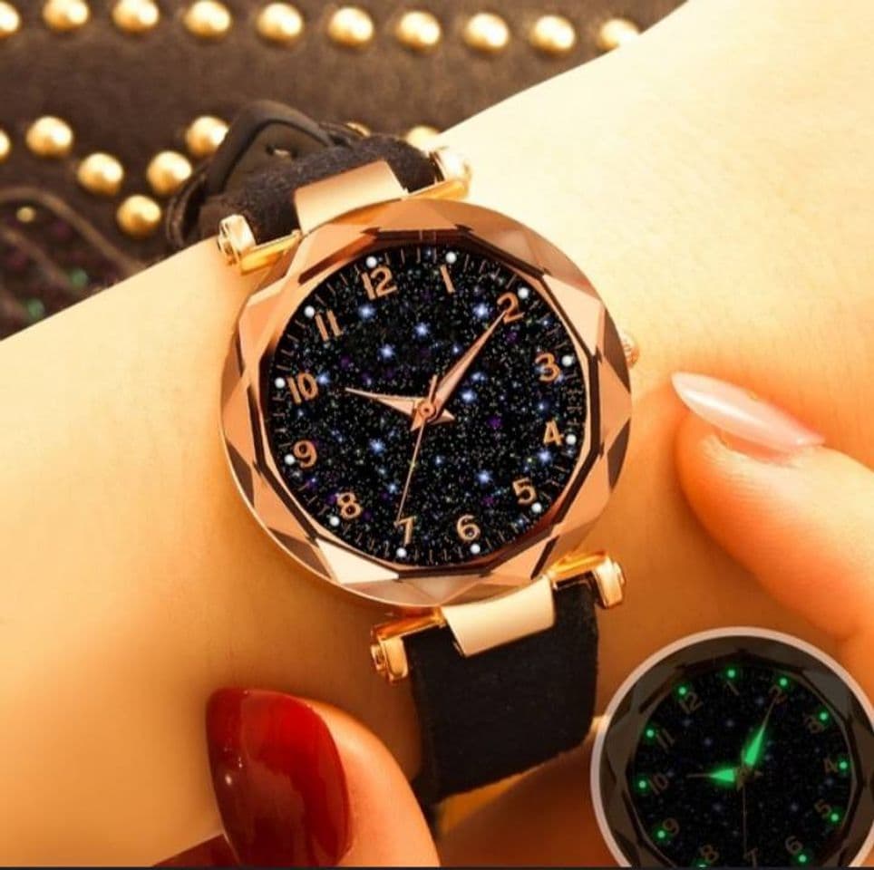 Moda Reloj negro tipo cielo nocturno 🖤🌌🌕