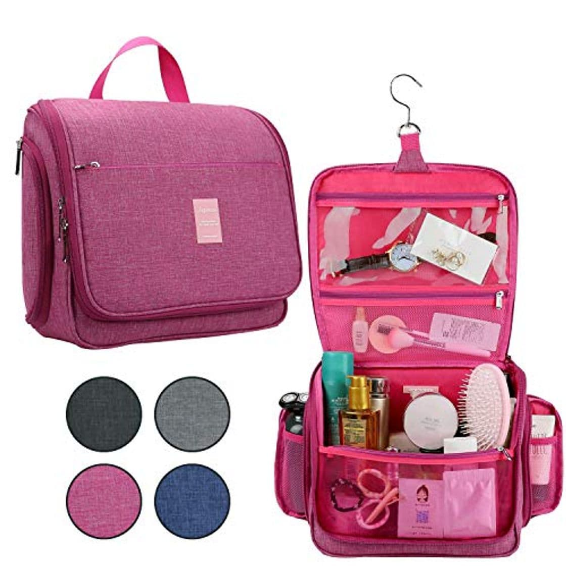 Product Neceser de Viaje para Colgar Damas y Hombres Japoece Bolsa cosmética impermeable para el hogar de gran capacidad Bolsa de maquillaje personal Ejercicio físico vacaciones viaje de negocios（Rosa roja）