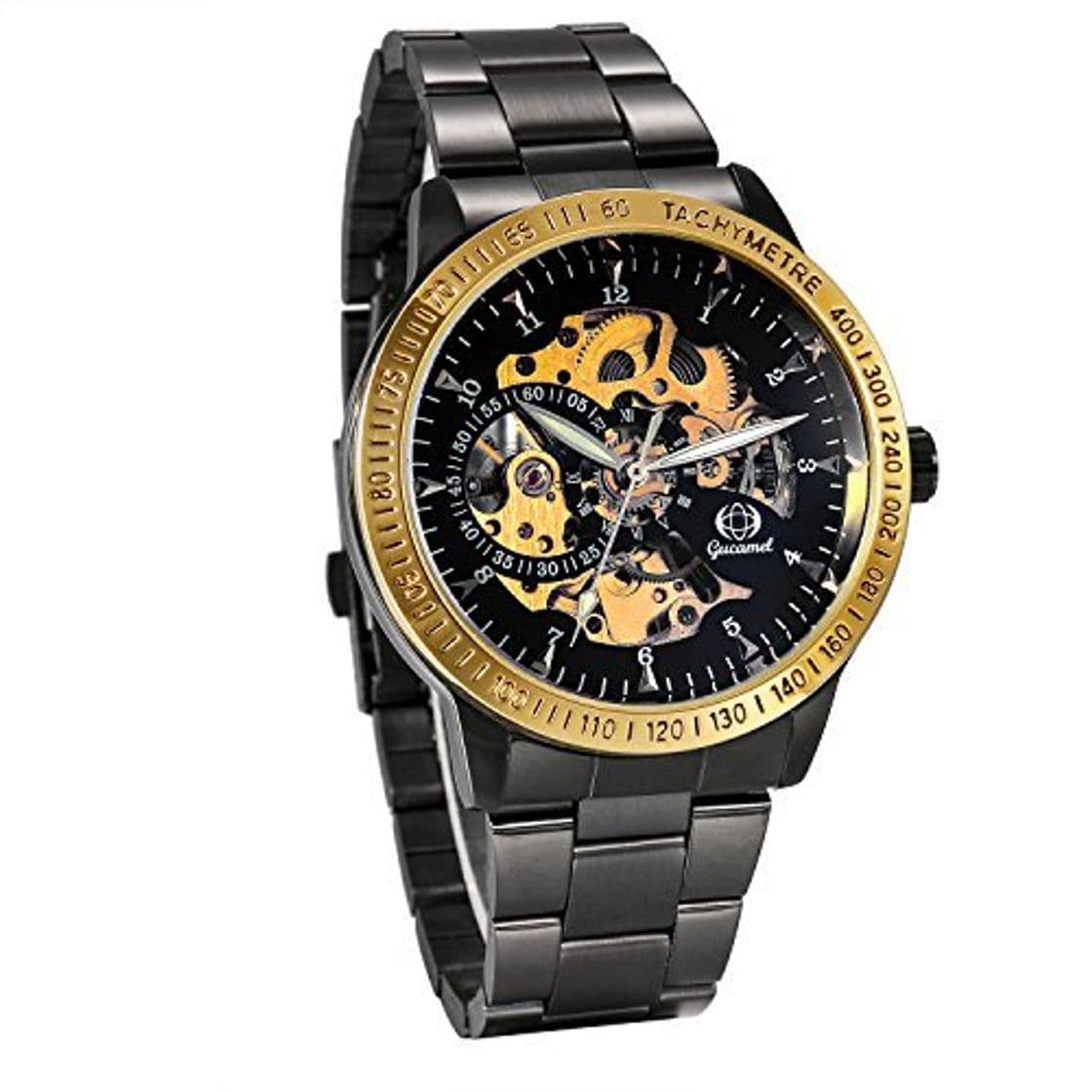 Lugar JewelryWe Reloj Mecánico Automático para Hombre Reloj Negro Acero Inoxidable