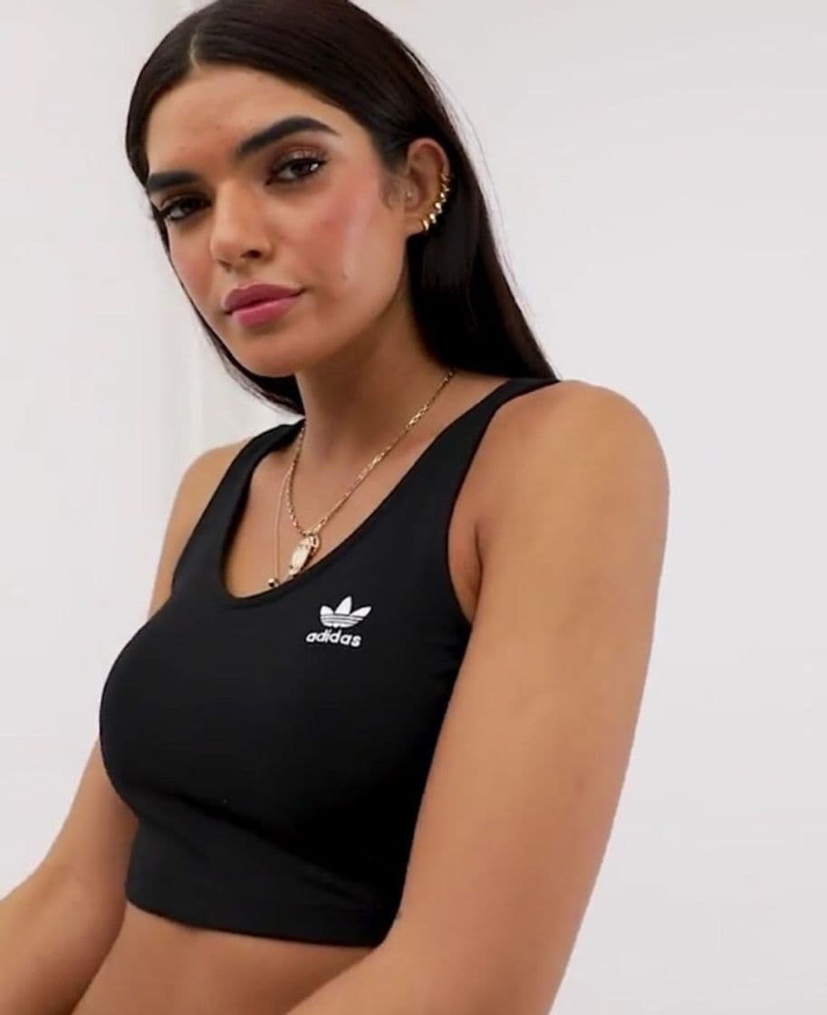 Product Adidas Originals three stripe crop top in black