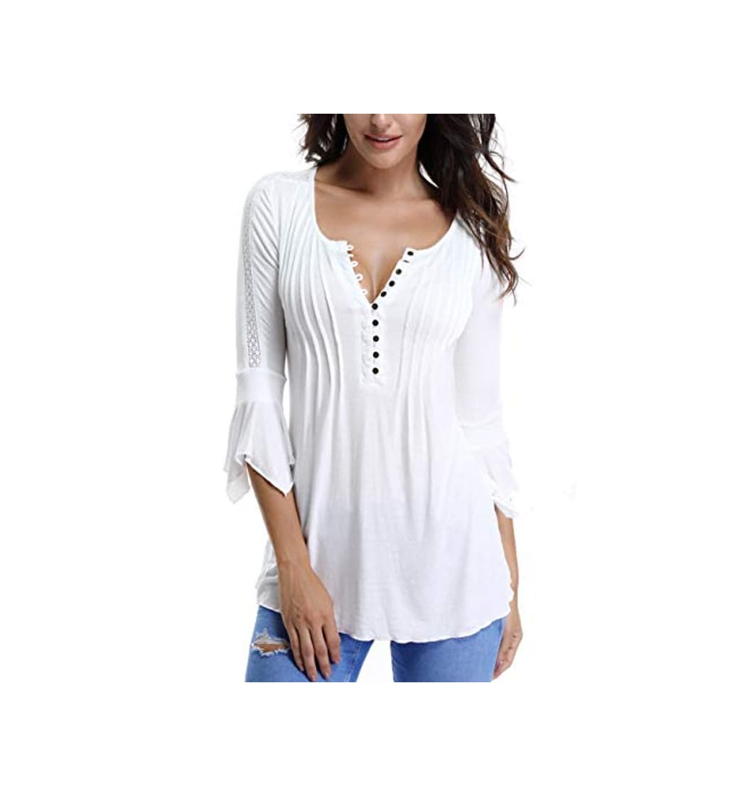 Moda Blusas y Tops para Mujer con Mangas largas Off Camisa Encaje Acampanada