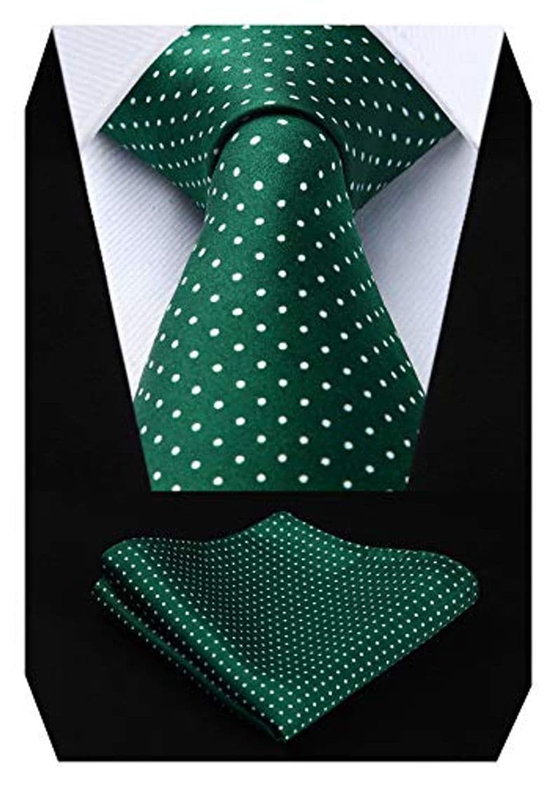 Producto HISDERN Dot Floral Wedding Tie Panuelo para hombres Corbata y bolsillo cuadrado verde