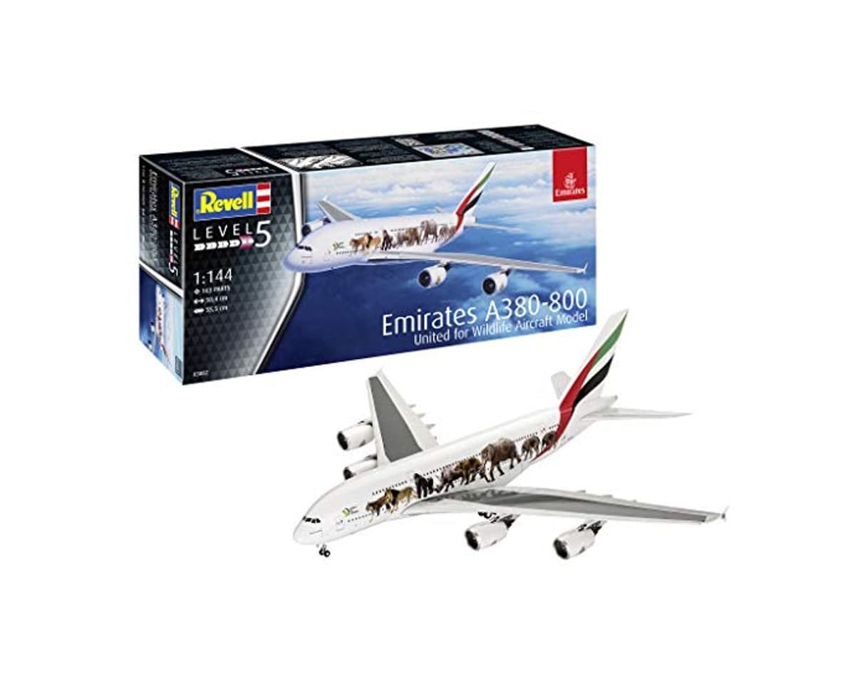 Product Revell-Airbus A380-800 Emirates Wild L, Escala 1:144 Kit de Modelos de plástico,