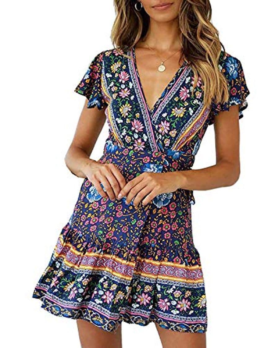 Product Abravo Mujer Vestido?Bohemio Corto Florales Nacional Verano Vestido Casual Magas Cortas Chic