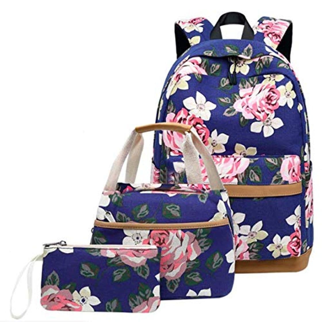 Fashion Gran capacidad 3 piezas Mochilas escolares para niñas adolescentes Lienzo Floral Mochila para mujer Estudiante ocasional al aire libre Bolsa de computadora de viaje Conjunto de bolsa 31x43x17cm conjun