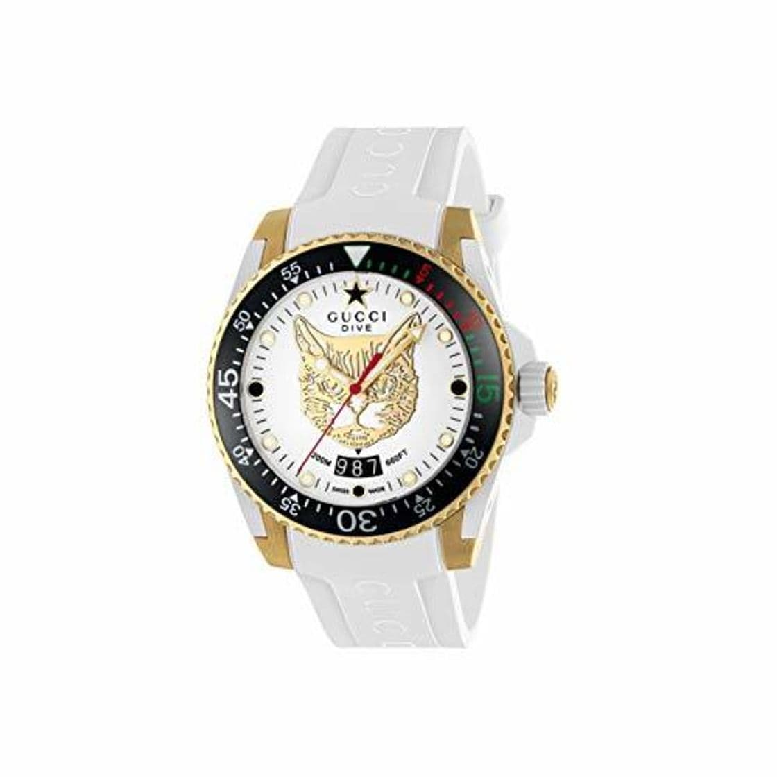 Fashion Gucci Reloj de Buceo cauuciu Carcasa Blanca con pvd con Oro Amarillo