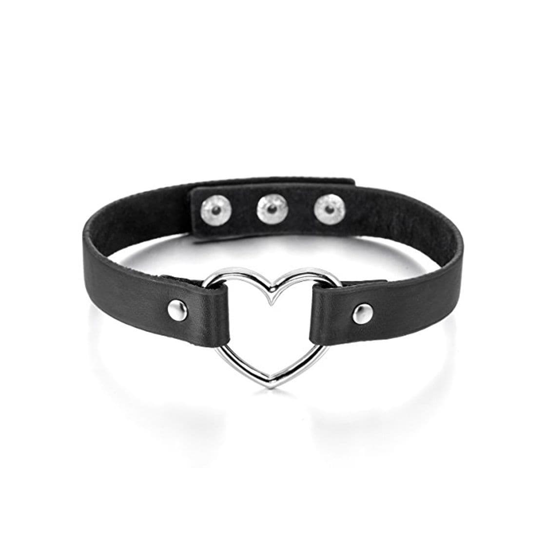 Product MunkiMix Aleación Genuina Cuero Collar Gargantilla Negro El Tono De Plata Corazón Heart Ajustable