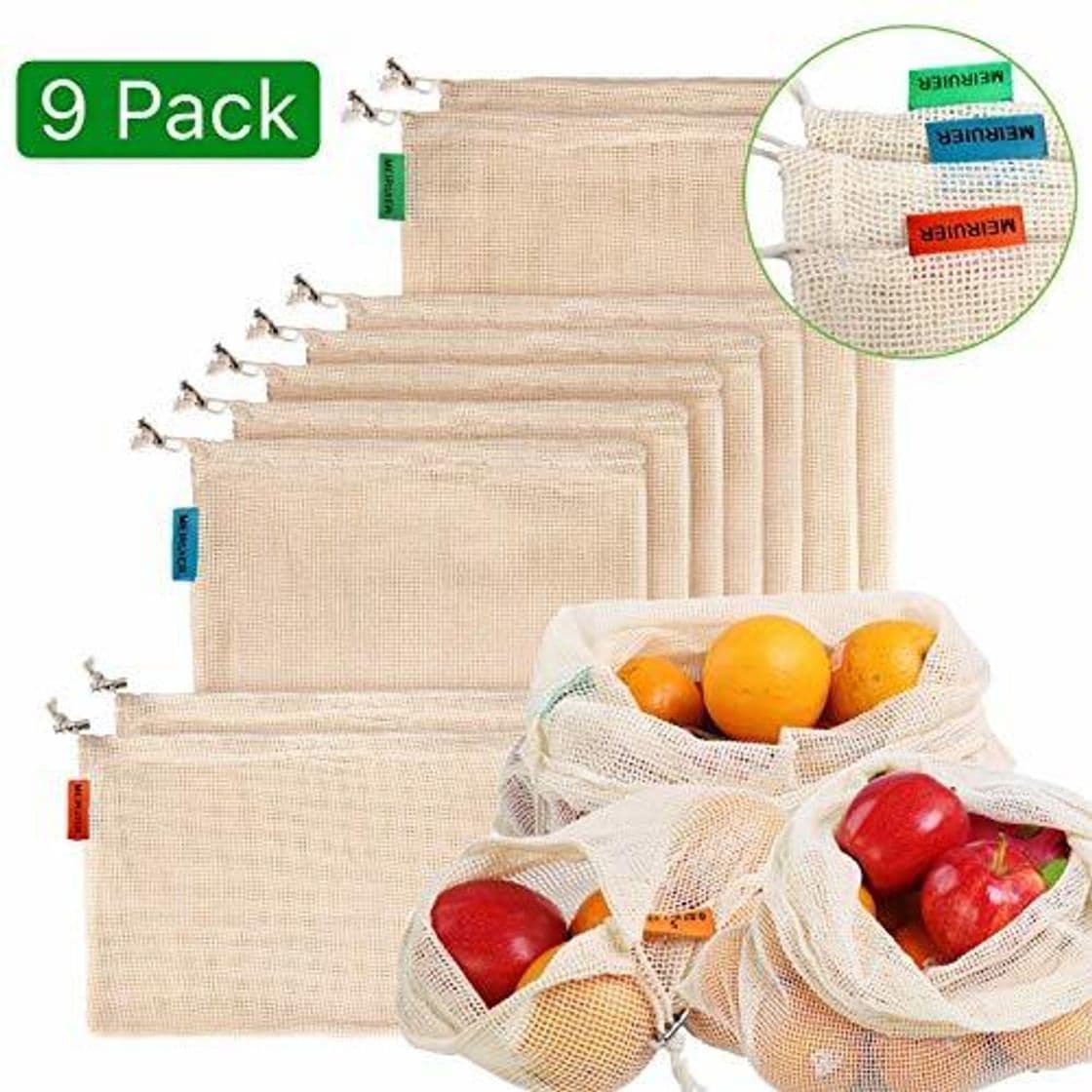 Elemento de la categoría hogar Meiruier 9pcs Bolsa Reutilizable Algodon de Vegetales