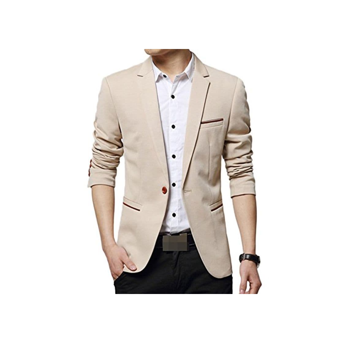 Fashion LEOCLOTHO Blazer Casual para Hombre Slim fit Chaquetas de Traje de Un Solo Pecho para Negocios Boda Ocio Caqui S