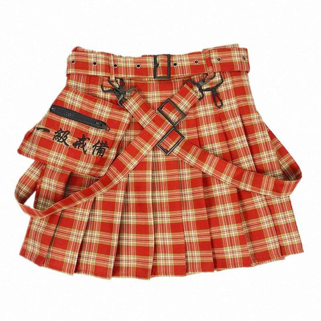 Fashion Embroidered red plaid skirt