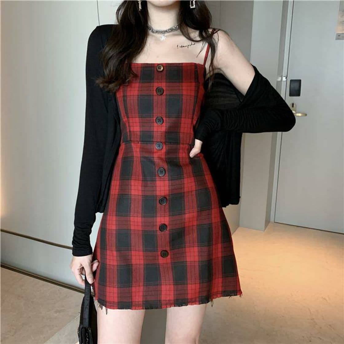 Moda RED PLAID DRESS