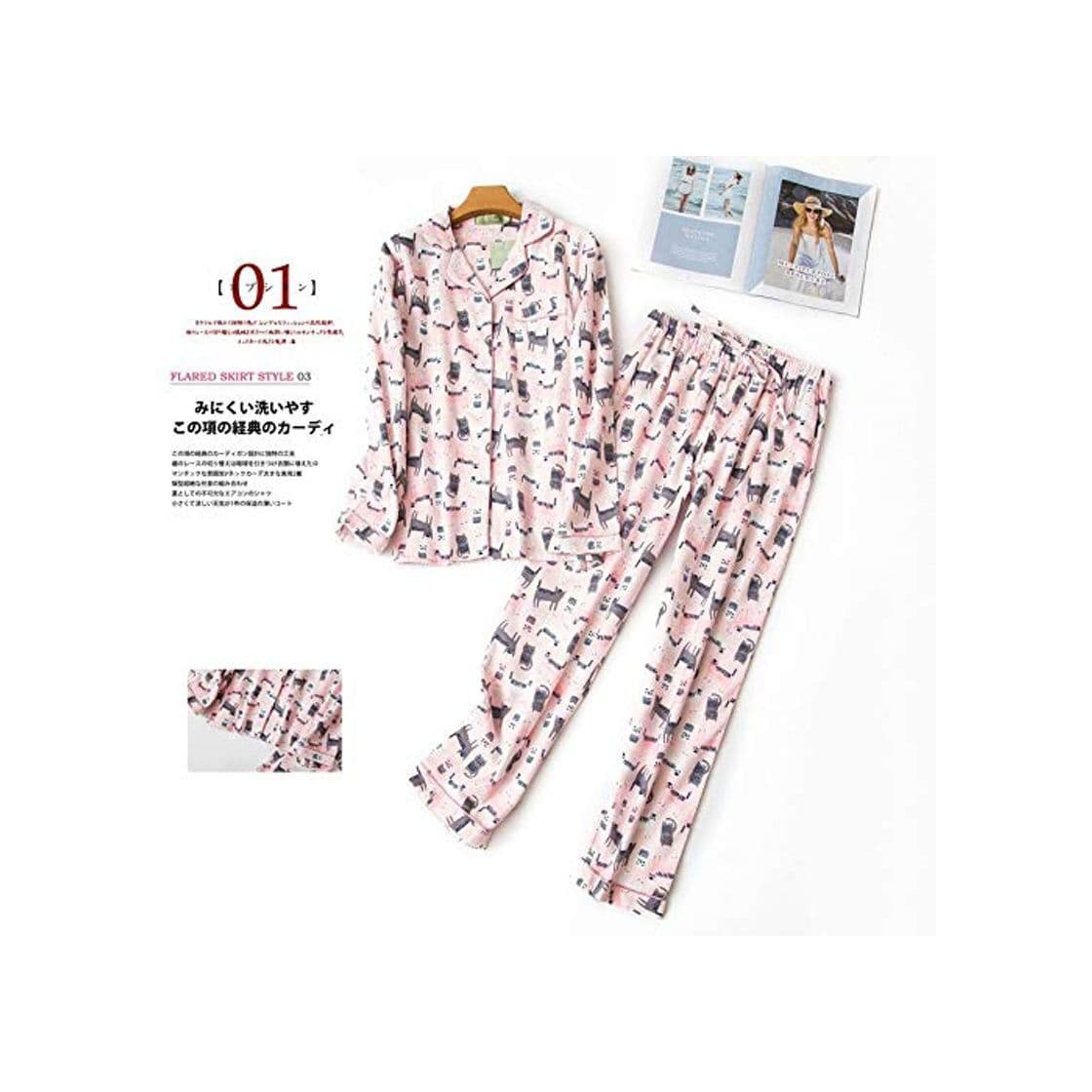 Fashion XFLOWR Conjuntos de Pijama Ropa de Dormir de Manga Larga Ocio Ropa de hogar Algodón Pijama Feminino Pijamas de Dibujos Animados Mujeres Pijama Mujer Big Yard S