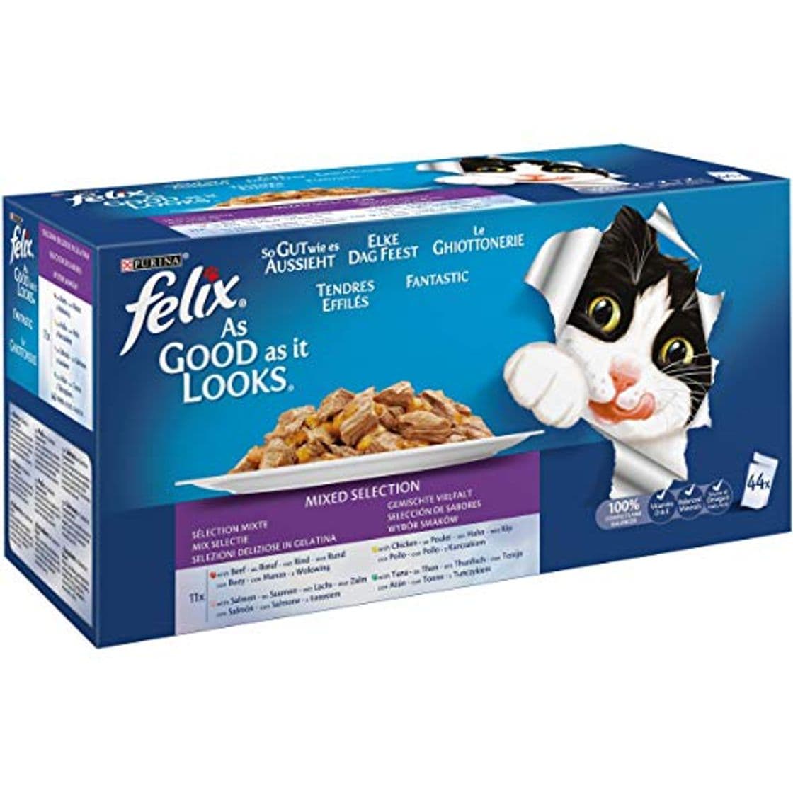 Producto Purina Felix Fantastic comida para gato surtido variado Pack 44 x 100