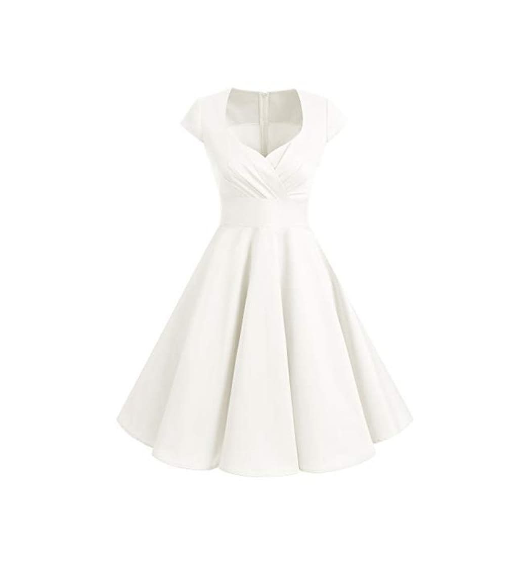 Product Bbonlinedress Vestido Corto Mujer Retro Años 50 Vintage Escote En Pico Off White S