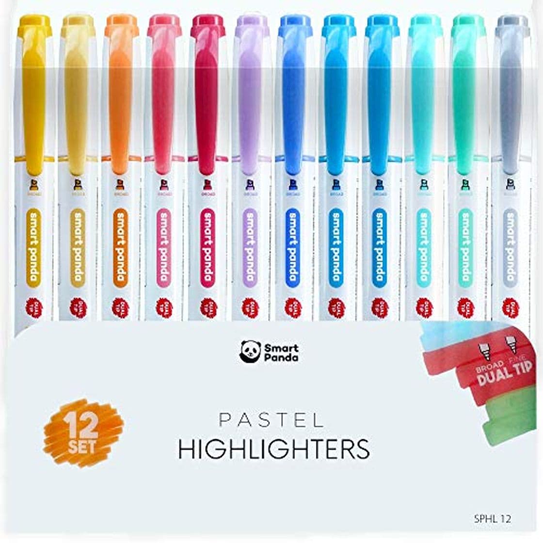 Place 12 Subrayadores Color Pastel de SmartPanda – Rotuladores Fluorescentes de Dos Puntas