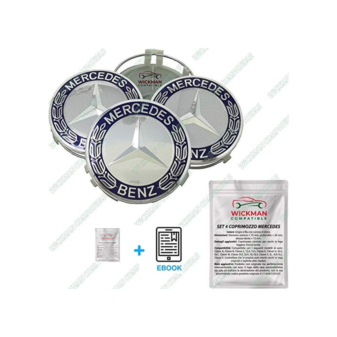 Producto 4 Tapacubos universal para Mercedes-Benz - Color gris y azul con corona