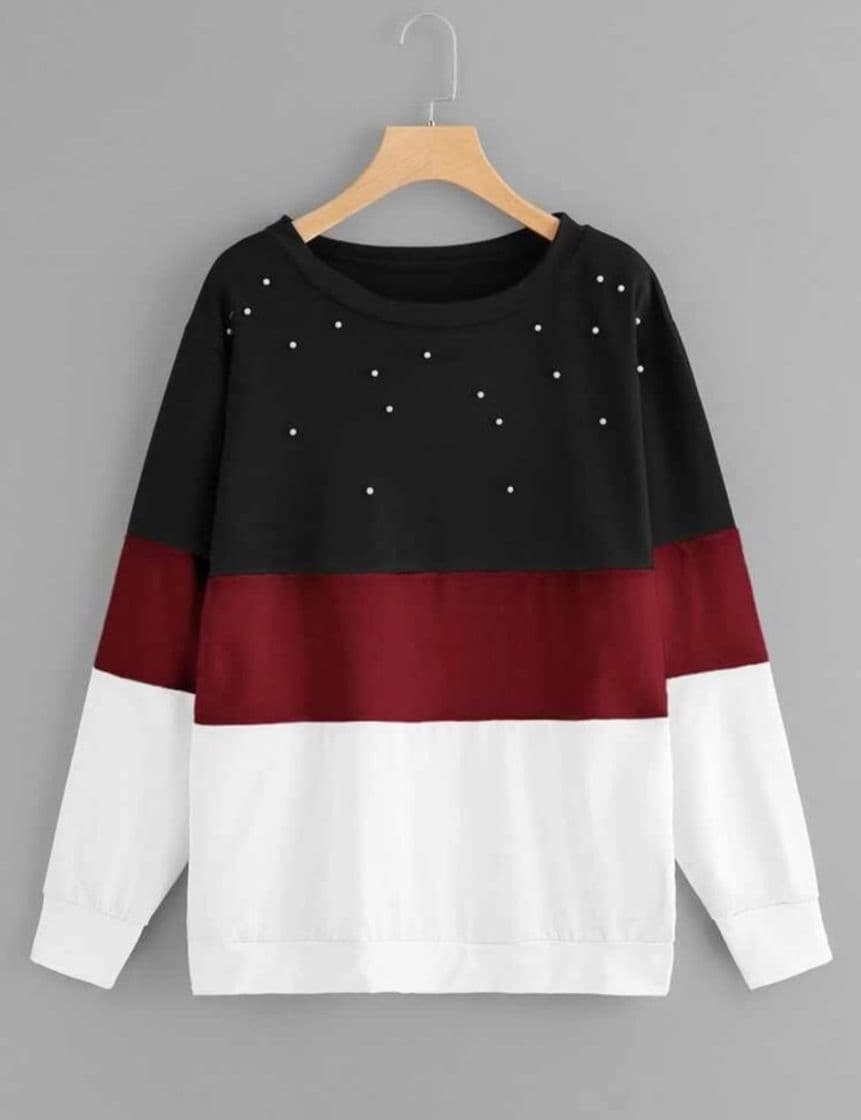 Fashion Sudadera color block con perlas