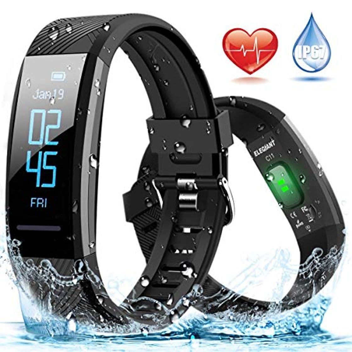 Electrónica ELEGIANT Pulsera de Actividad Inteligente Reloj Deportivo IP67 para Hombre Mujer con