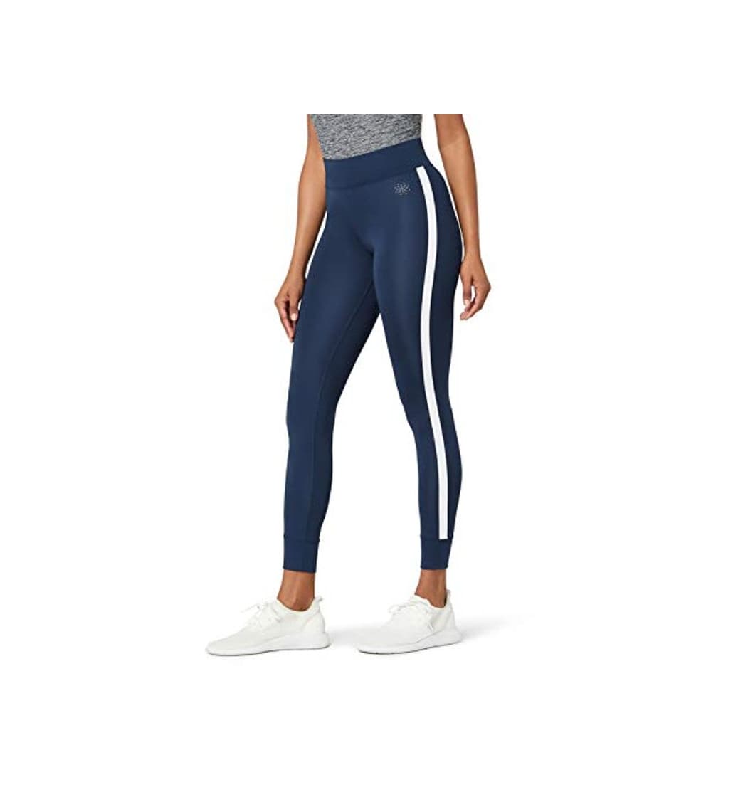 Product Marca Amazon - AURIQUE Leggings de Deporte con Banda Lateral Mujer, Azul