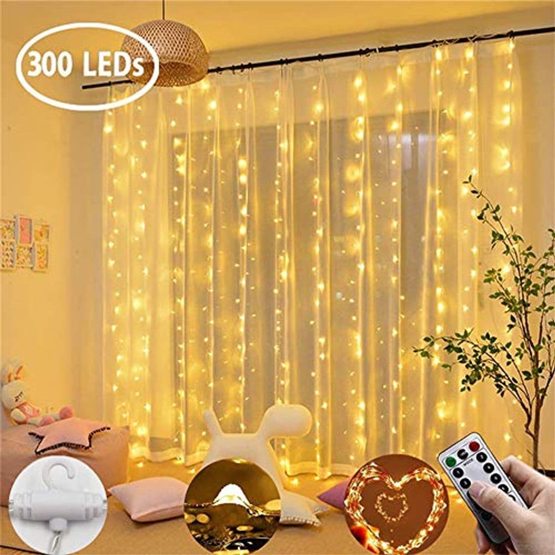 Producto Luz de Cortina JINPX Luz Cadena Luces de Navidad con 300 LED