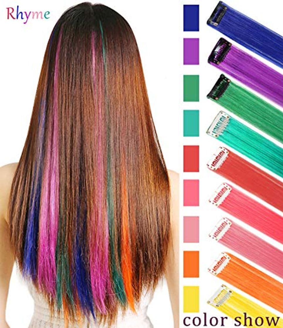 Producto Rhyme Extensiones de Cabello Arco Iris Clip de Extensiones de Cabello de Color para niñas Muñecas Accesorios para el Cabello Wig Pieces For Kids 9 Piezas