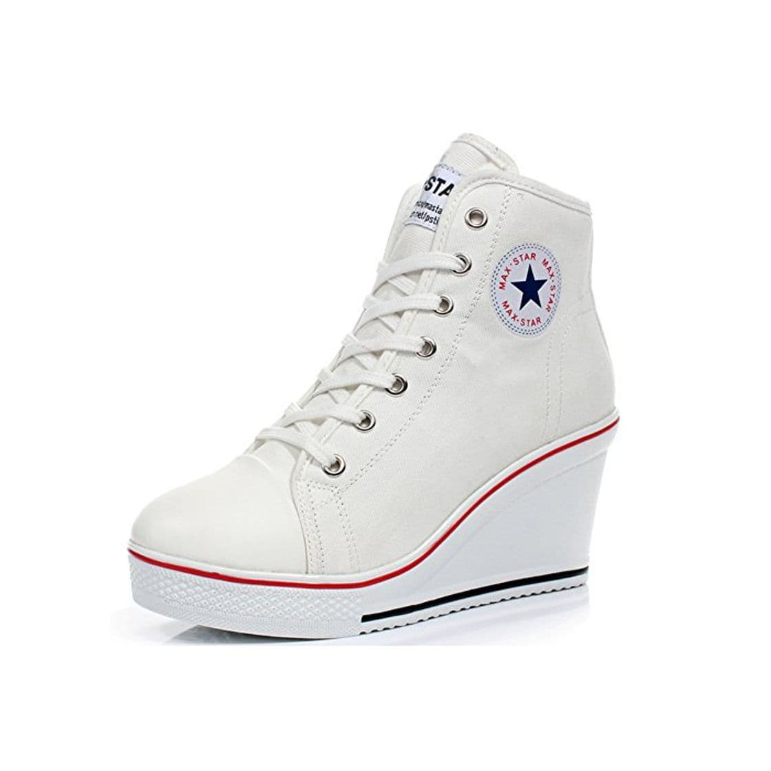 Product Mujer Cuñas Zapatos De Lona High-Top Zapatos Casuales Encaje Hebilla Cremallera Lateral