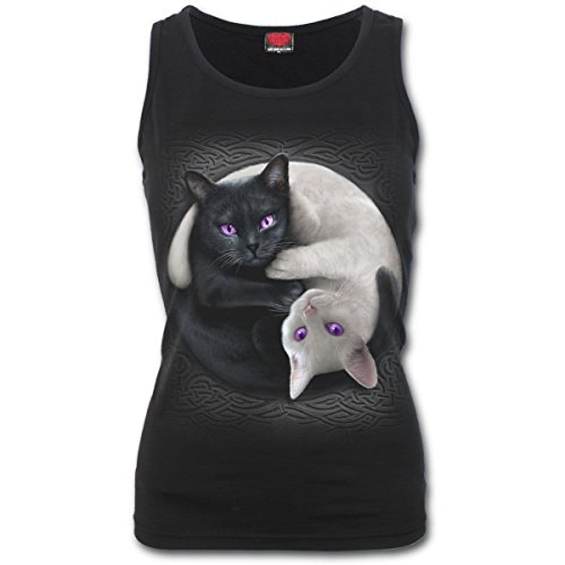 Product Spiral Direct Yin Yang Cats-Razor Back Top, Negro