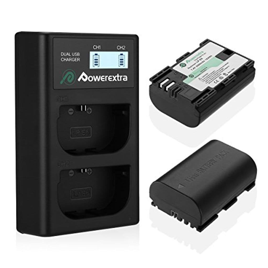 Electrónica Powerextra Batería Canon LP-E6 y LP-E6N con Cargador Pantalla LCD USB para